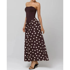 Polka Dot Hem Tank Patchwork Maxi Dress