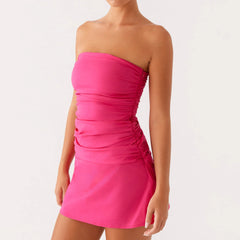 Pink Ruched Tube Mini Dress