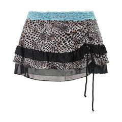 Printed Lace Trim Low Rise Tiered Miro Mini Skirt
