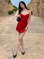 Red Satin Cami Mini Dress