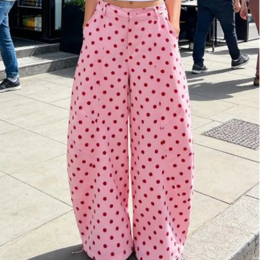 Polka Dots Print High Waist Wide Leg Barrel Jeans