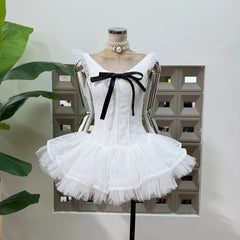 Bow Tie Mini Ponpon Fishbone Dress