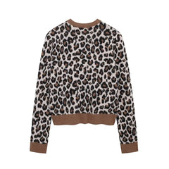 Women's leopard print cardigan with an O-neck.