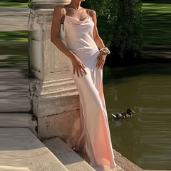 Pink Open Back Cowl Maxi Dress