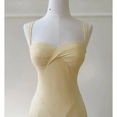Yellow Crossover Strap Twist Draped A-line Maxi Dress
