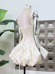 Polka Dot Corset Bow Front Flared Bubble Hem Mini Dress