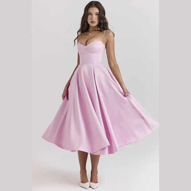 Pink Strappy Flare Midi Dress - Free From Label