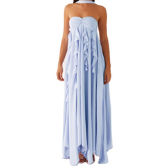 Women's ruffle trim sleeveless A-line long dress 

