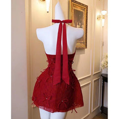 Red Bow Halter Neck Mini Dress