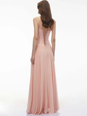Pink Spaghetti Strap Corset Lace-up Maxi Dress