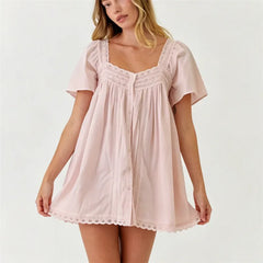 Square Neck Flutter Sleeve Eyelet Babydoll Mini Dress