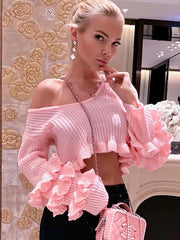 Pink Ruffles Knit Crop Top - Free From Label