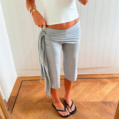 Grey Wrap Tie Waist Capri Pants