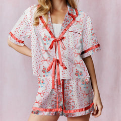 Floral Print Short Sleeve Tops and Shorts Loungewear Set