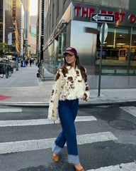 Animal Print Faux Fur Zip Short Coat