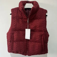 Cable Knit Zipper Puffer Vest