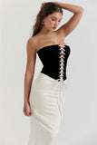 Women Strapless Bandage Crop Top And Midi Skirt Sets