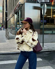 Animal Print Faux Fur Zip Short Coat