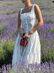 White Square Neck Sheer Buttoned Midi Dress - Free From Label