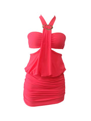 Halter Buckle Cut Out Tube Short Dress