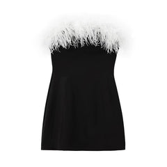Black Strapless Feather Mini Dress