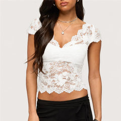 Sheer Scallop Trim Short Sleeve Top