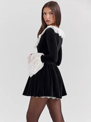 Black Long Sleeve Lace Flare Mini Dress