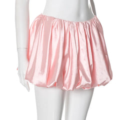 Satin Elastic Low Waist Bubble Mink Skirt