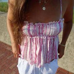 Frill Trim Printed Babydoll Peplum Top