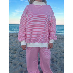 Striped Contrast Trim Long Sleeve Top and Pants Set