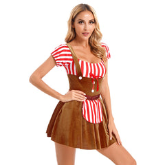 “Christmas gingerbread cosplay dress with candy-cane stripes”