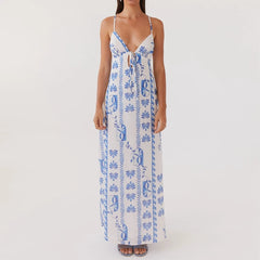 Spaghetti Strap V Neck Tie Front Cutout Cami Maxi Dress