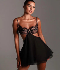 Black Bustier Cut Out Flare Mini Dress