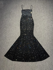 Spaghetti Strap Laced Up Rhinestone Detail Maxi Dress