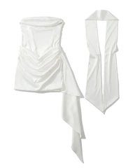 Satin Strapless Corset Tie Up Drape Mini Dress