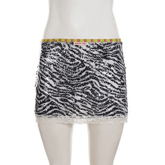 Zebra Stripes Sequin Mini Skirt