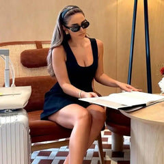 Solid U Neck Sleeveless A-line Mini Dress