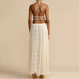Ruched Halter White Top And Maxi Skirt Set