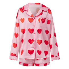 Long Sleeve Heart Print Shirt And Shorts Sleepwear Set