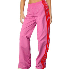 Pink pants with red stripes 