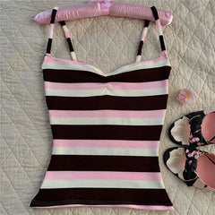 Stripe Sweetheart Neck Spaghetti Strap Top