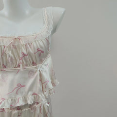 Floral Bow Satin Crop Top And Shorts Sleepwear Set
