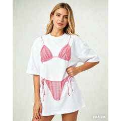 Bikini Print White Graphic T-shirt