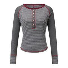 Striped Ribbed Knit Long Sleeve Button Down Top