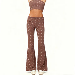 Polka Dot Folded Waistband Flared Pants