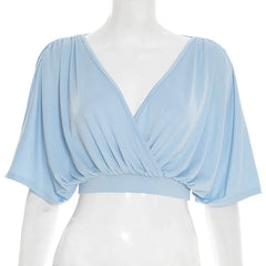 Deep V-neck Half Sleeve Crop Top