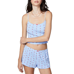 Blue Bow Print Cami Top And Shorts Pj Set