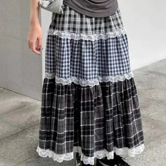 Patchwork Lace Plaid Maxi Skirt Free From Label