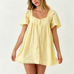 Square Neck Flutter Sleeve Eyelet Babydoll Mini Dress
