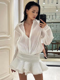 Shirt Lose Long Sleeve Frill Micro Mini Dress